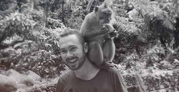 Counsellor Christopher Malone with a monkey on his shoulder